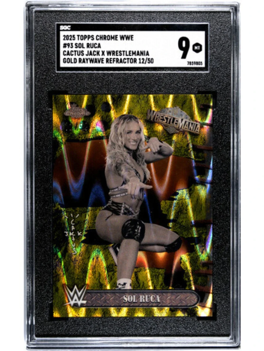 2025 Topps WWE Cactus Jack Wrestlemania Sol Ruca #93 Gold Raywave /50 SGC 9
